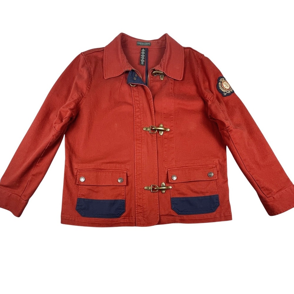 Vintage Lauren Jeans Company Jacket Womens XL Red Fireman Lobster Clasp Nautical